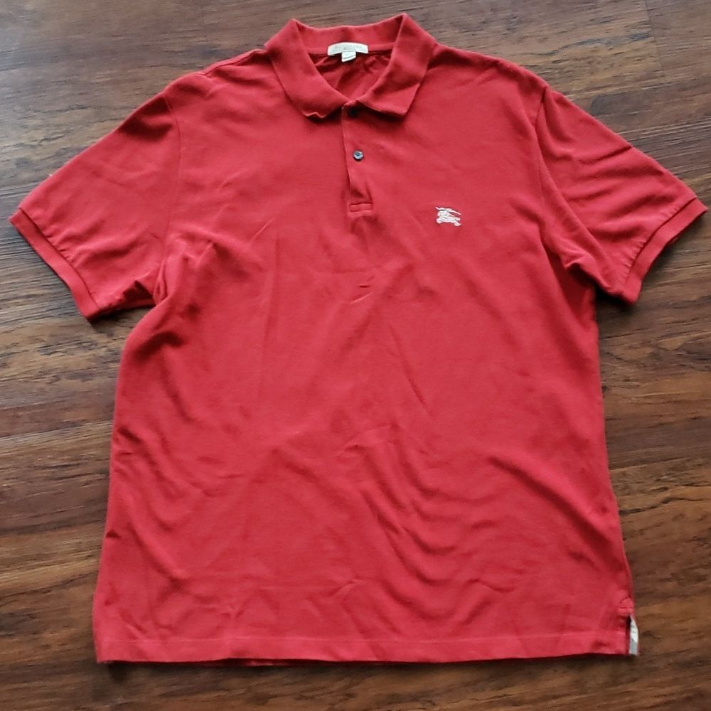 Burberry Mens Red Polo Short Sleeve Top Size XL Classic Embroidered Emblem